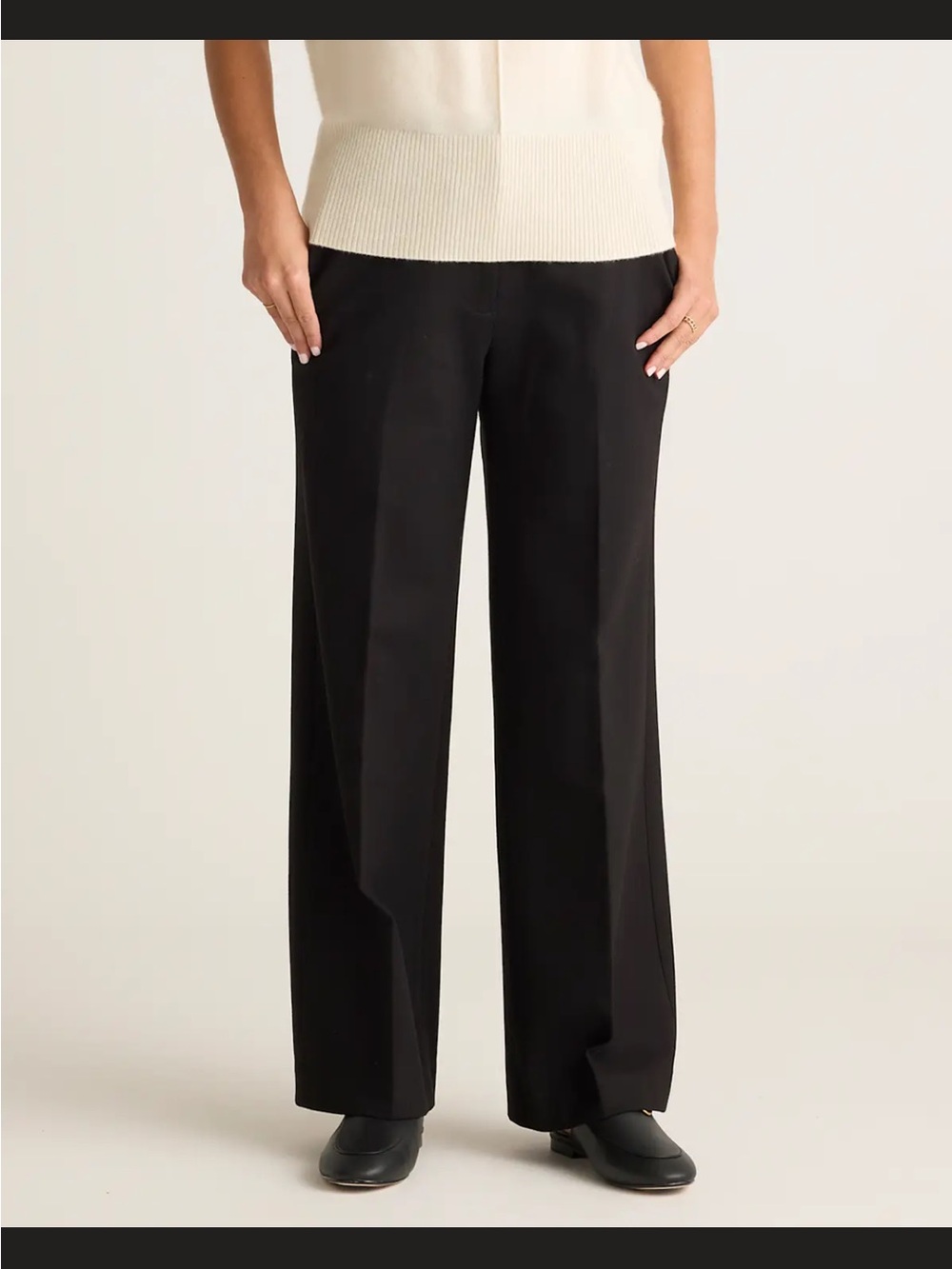 Quince Ultra Stretch Ponte Wide Leg Black Dress PantsTrousers Size 12